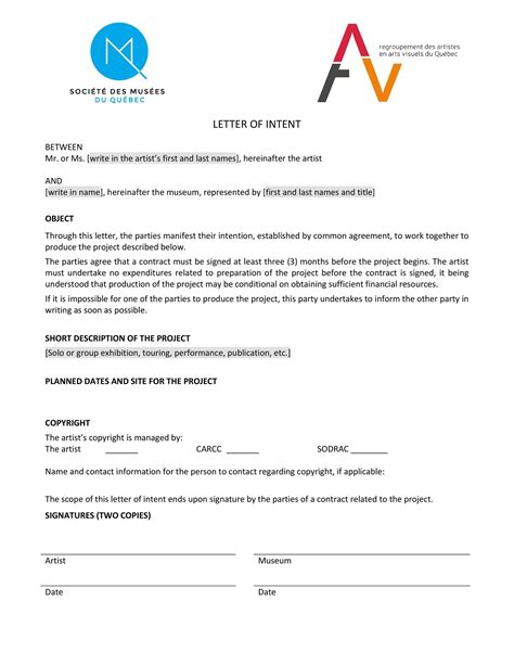 Letter of Intent Template .
